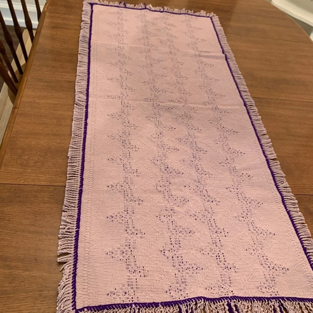 Swedish‎ Weave Table Runner Geometric Fringe Purple Lavender